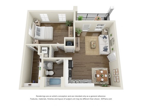 Floor plan for 1 bed, 1 bath, 725 sqft
